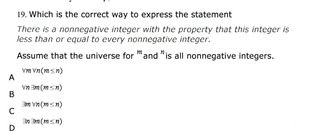 Solved 19. Which is the correct way to express the statement | Chegg.com