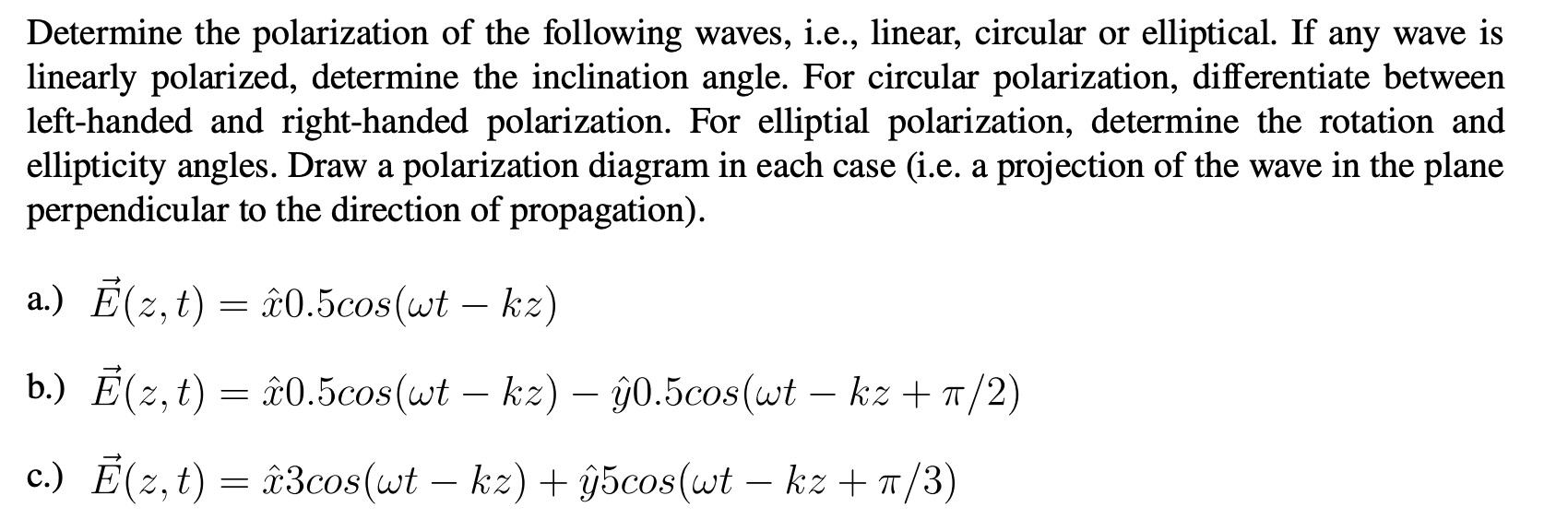 Solved Determine The Polarization Of The Following Waves, | Chegg.com