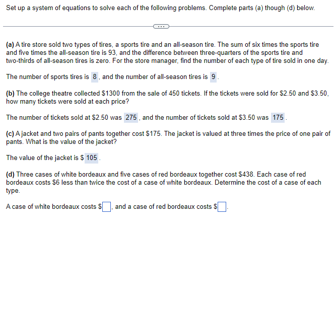 Solved Set up a system of equations to solve each of the | Chegg.com