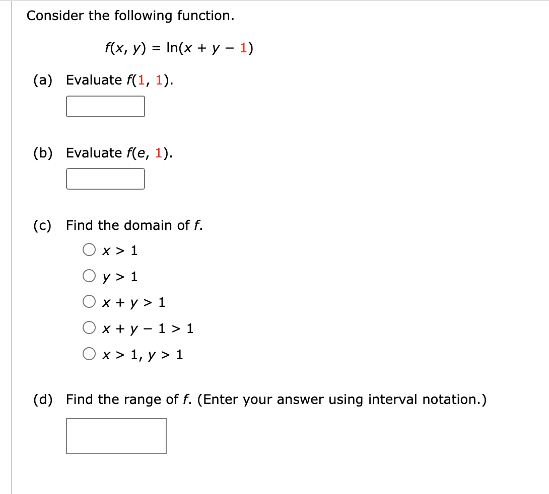 Solved Consider The Following Function F X Y Ln X Y−1 A