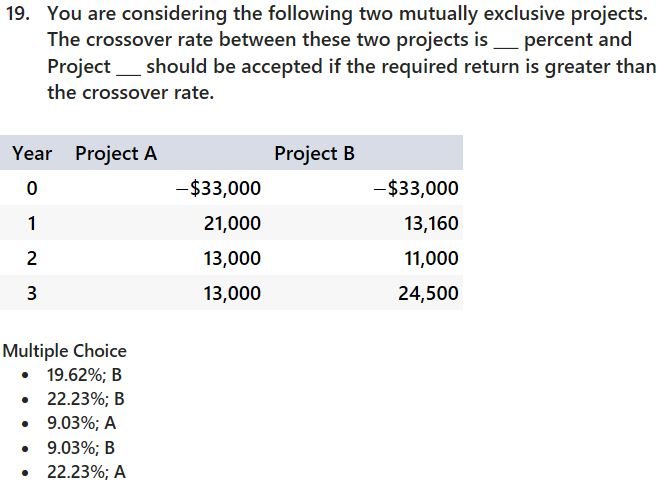 Solved 19. You are considering the following two mutually | Chegg.com