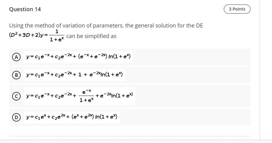 Solved Question 14 3 Points Using the method of variation of | Chegg.com
