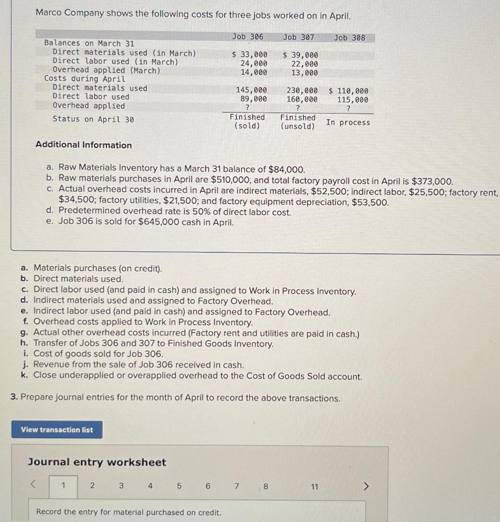 Solved Materials purchases (on credit). Direct materials