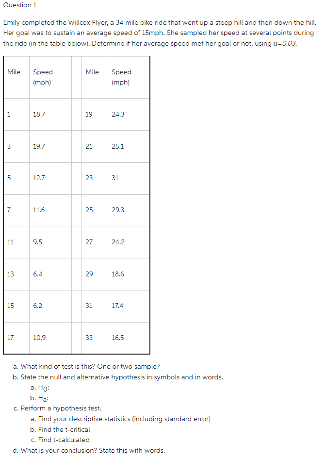 Solved Emily completed the Willcox Flyer, a 34 mile bike