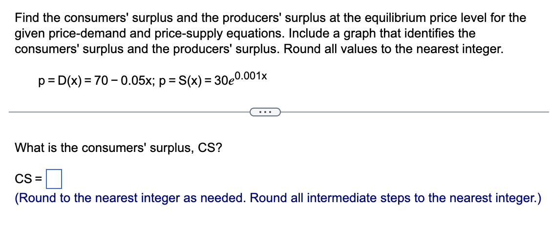 Solved Find The Consumers' Surplus And The Producers' | Chegg.com