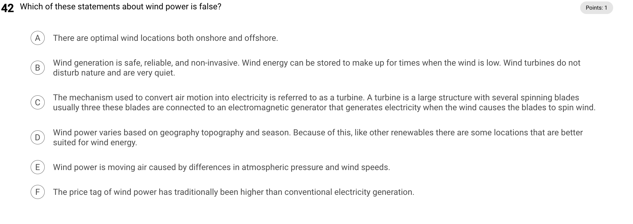 Solved 42 Which of these statements about wind power is | Chegg.com