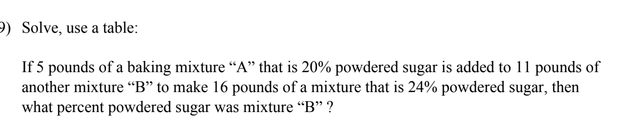 Solved Solve, use a table: If 5 pounds of a baking mixture | Chegg.com