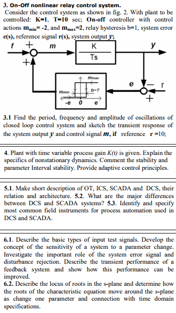 3. On-Off nonlinear relay control system. Consider | Chegg.com