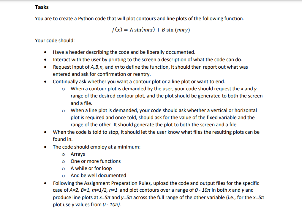 Solved Tasks You are to create a Python code that will plot | Chegg.com