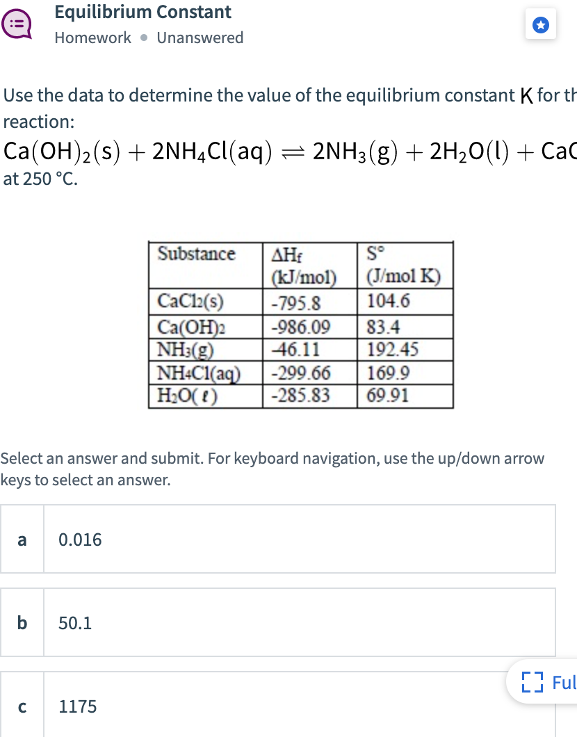 equilibrium constant homework