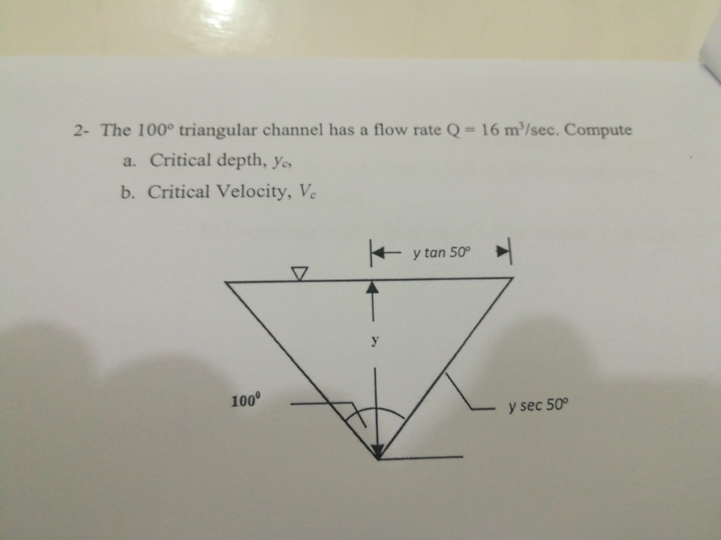 Solved 2- The 100° triangular channel has a flow rate Q 16 | Chegg.com