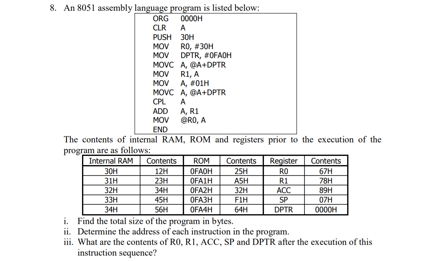 24. An 24051 assembly language program is listed below  Chegg.com