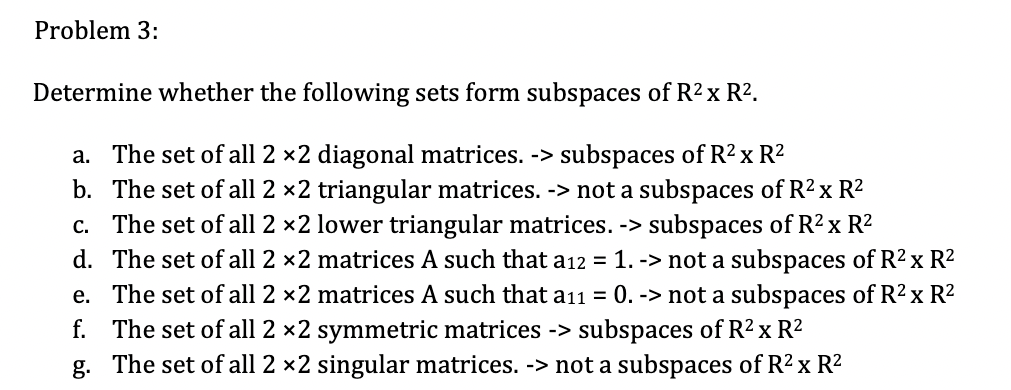 Solved Determine Whether The Following Sets Form Subspaces | Chegg.com