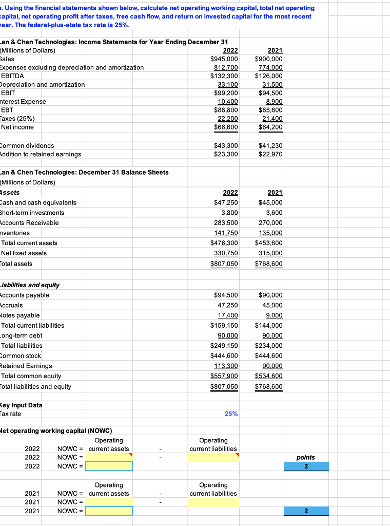 Solved 1. Using the financial statements shown below, | Chegg.com