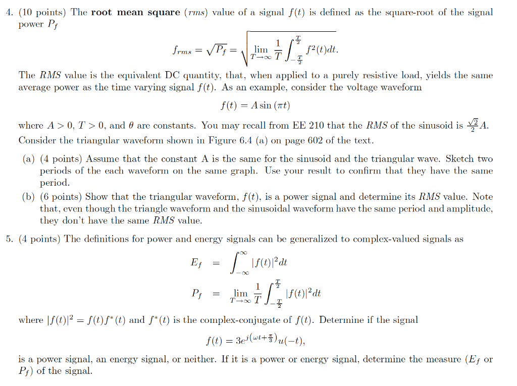 Solved 4. (10 points) The root mean square (rms) value of a | Chegg.com