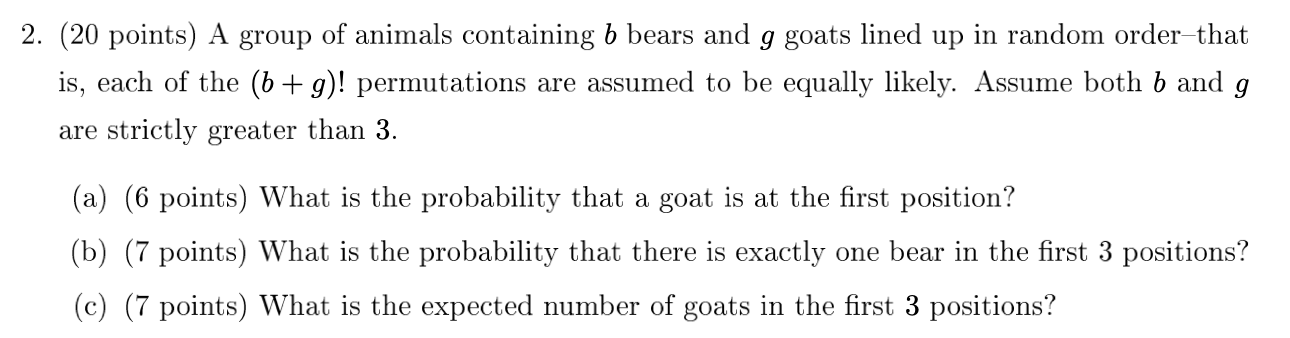 Solved 2. (20 Points) A Group Of Animals Containing B Bears | Chegg.com