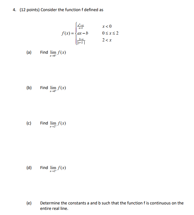 Solved 4. (12 points) Consider the function f defined as 1-1 | Chegg.com