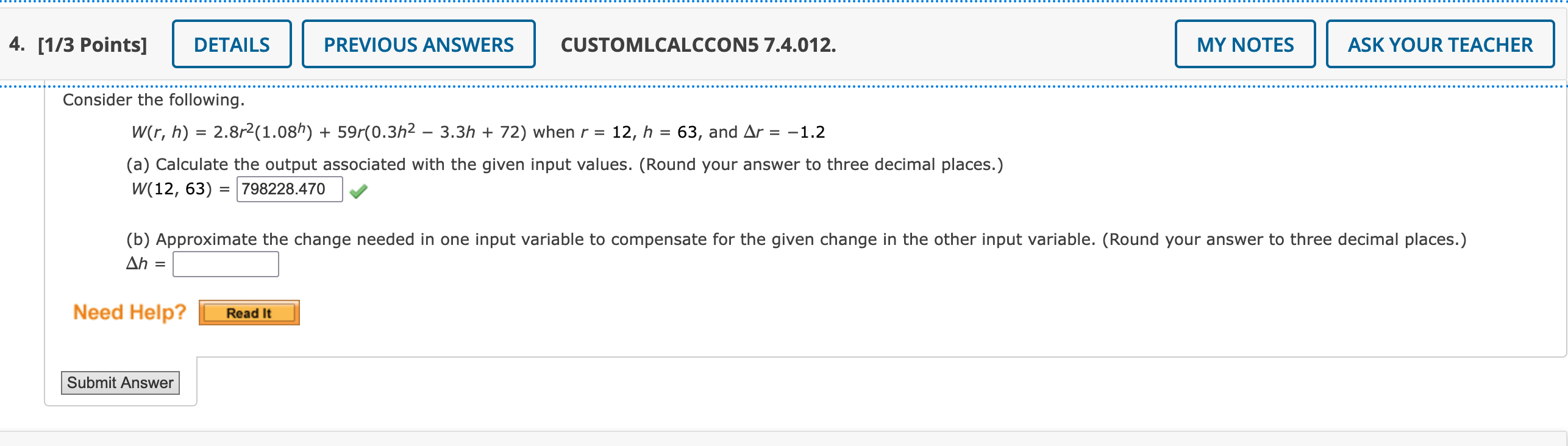 Solved Consider the following. W(r, h) = 2.8r2(1.08h) + | Chegg.com