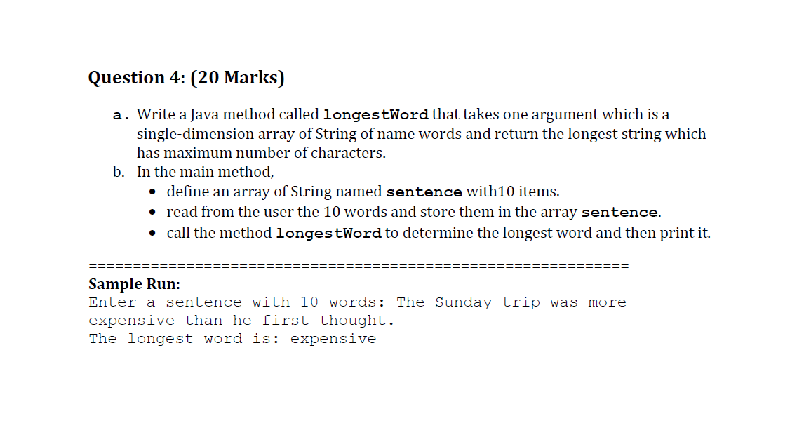 Solved Question 4: (20 Marks) a. Write a Java method called | Chegg.com