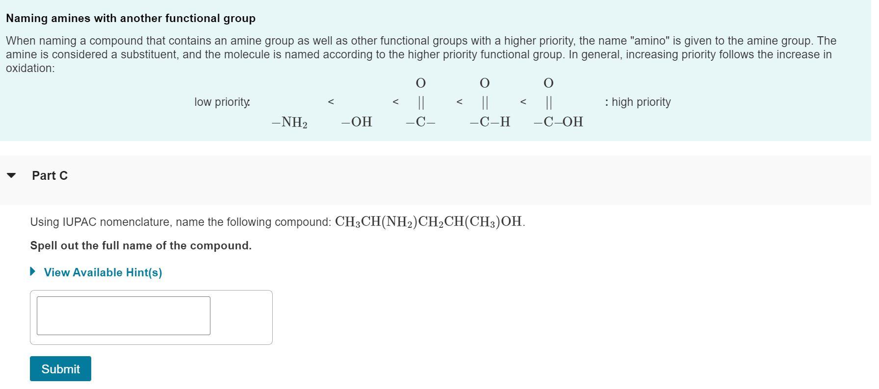 Solved Part A Give The IUPAC Name Of The Amine Shown CH Chegg Com