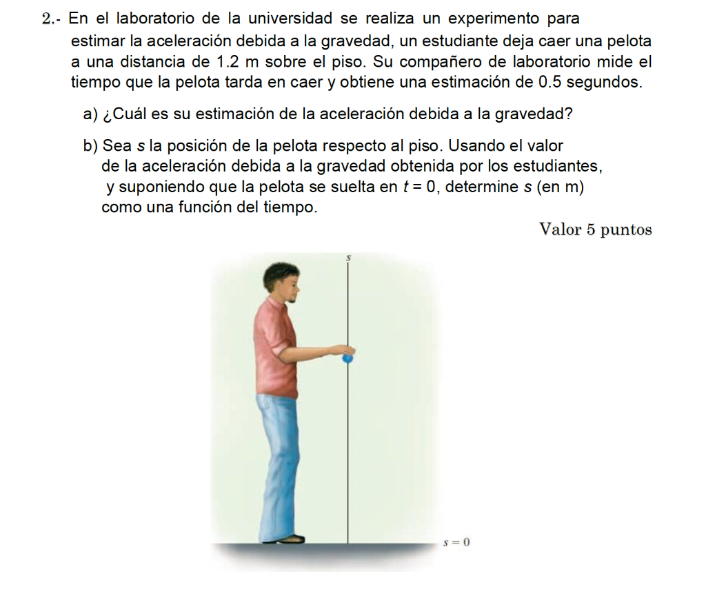 En el laboratorio de la universidad se realiza un experimento para estimar la aceleración debida a la gravedad, un estudiante