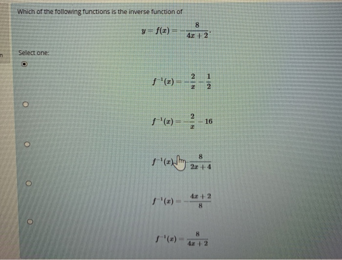 Solved Which of the following functions is the inverse | Chegg.com