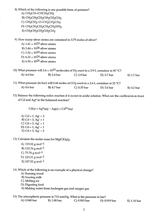 Solved 8) Which of the following is one possible form of | Chegg.com