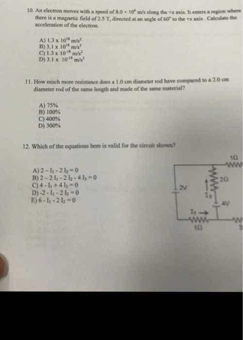 Solved 10. An electron moves with a speed of 8.0 10 m/'s | Chegg.com