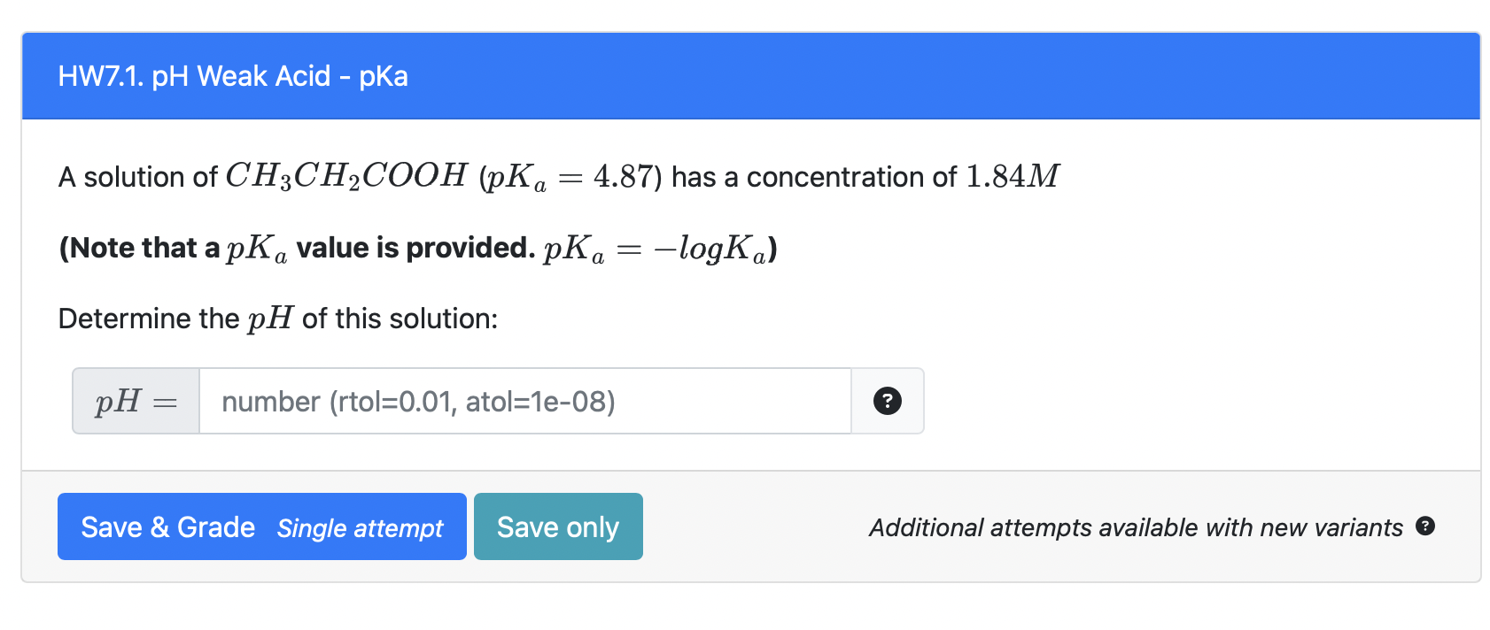 Solved A solution of CH3CH2COOH(pKa=4.87) has a | Chegg.com