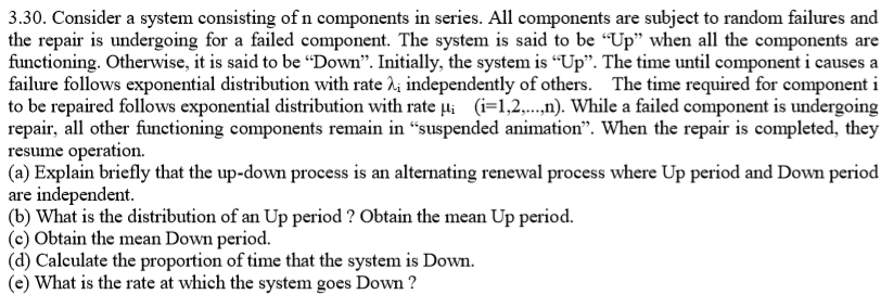 3.30. Consider a system consisting of n components in | Chegg.com