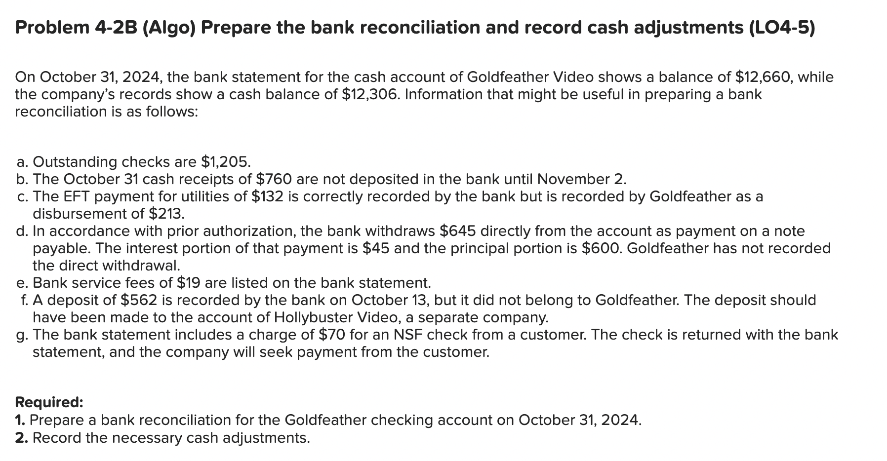 Solved Problem 4-2B (Algo) Prepare The Bank Reconciliation | Chegg.com