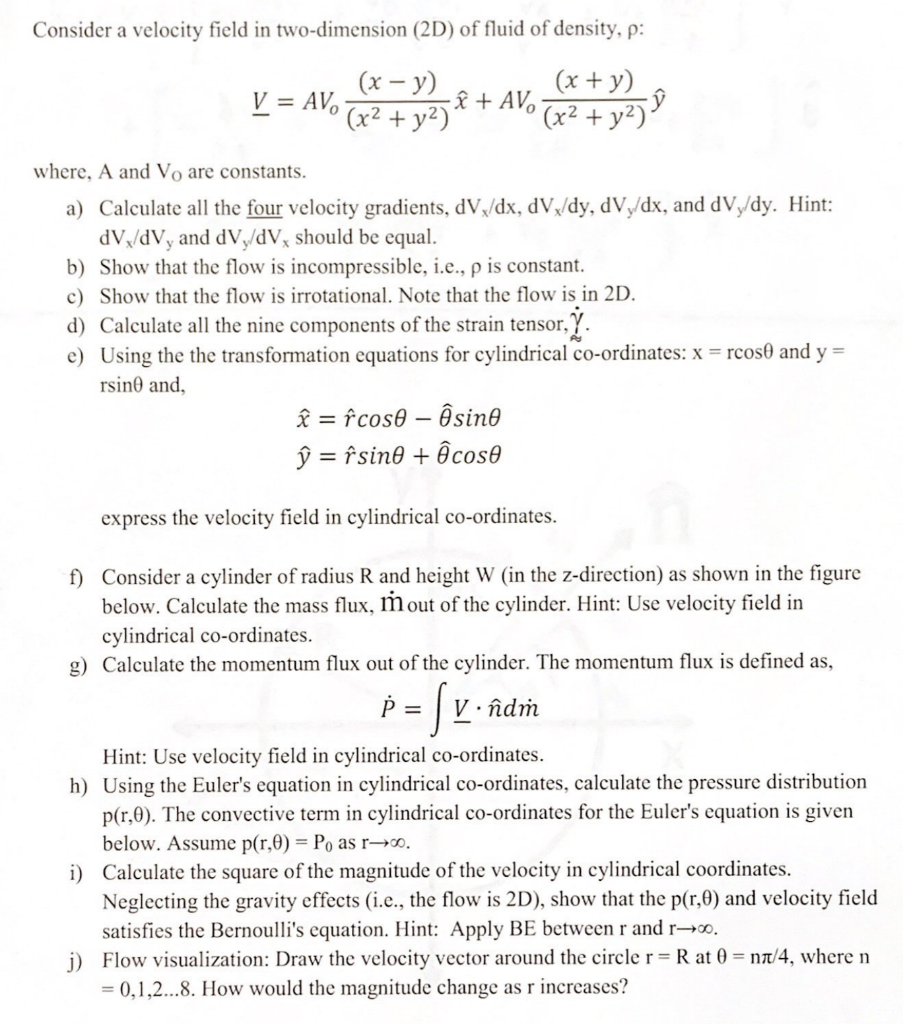 Consider A Velocity Field In Two Dimension 2d Of Chegg Com