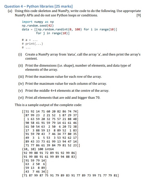 Solved uestion 4 - Python libraries [25 marks] (a) Using | Chegg.com