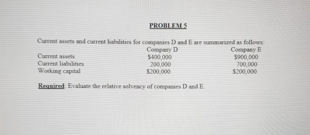 Solved PROBLEM5 Current Assets And Current Liabilities For | Chegg.com