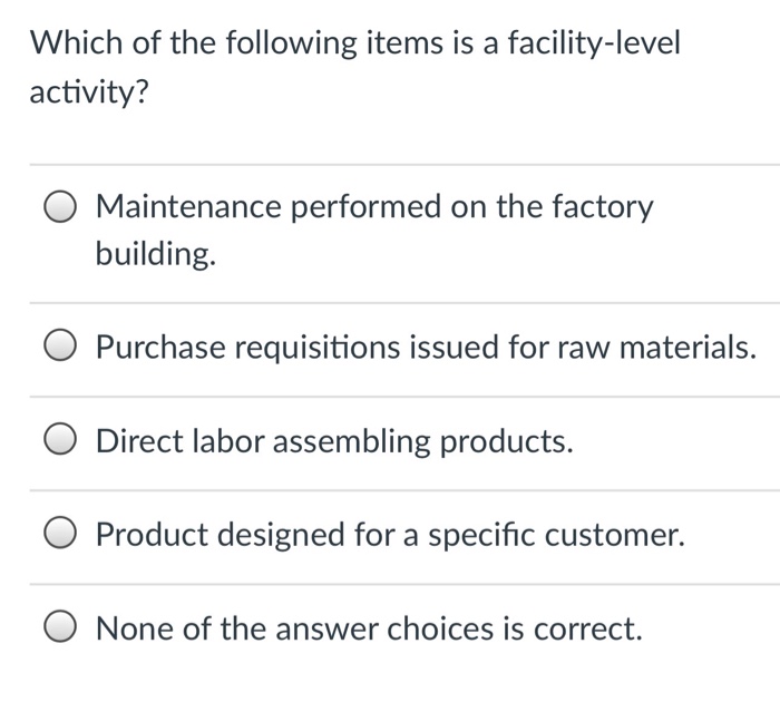 Solved Which of the following items is a facilitylevel