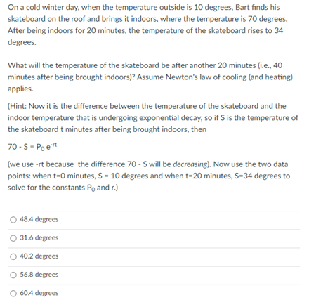 Solved On a cold winter day, when the temperature outside is | Chegg.com