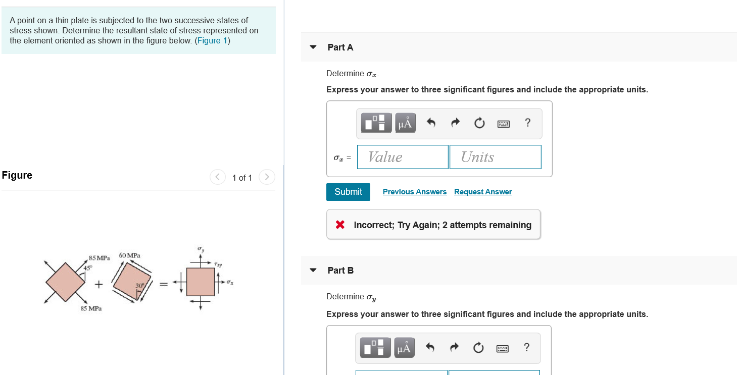 Solved A point on a thin plate is subjected to the two | Chegg.com
