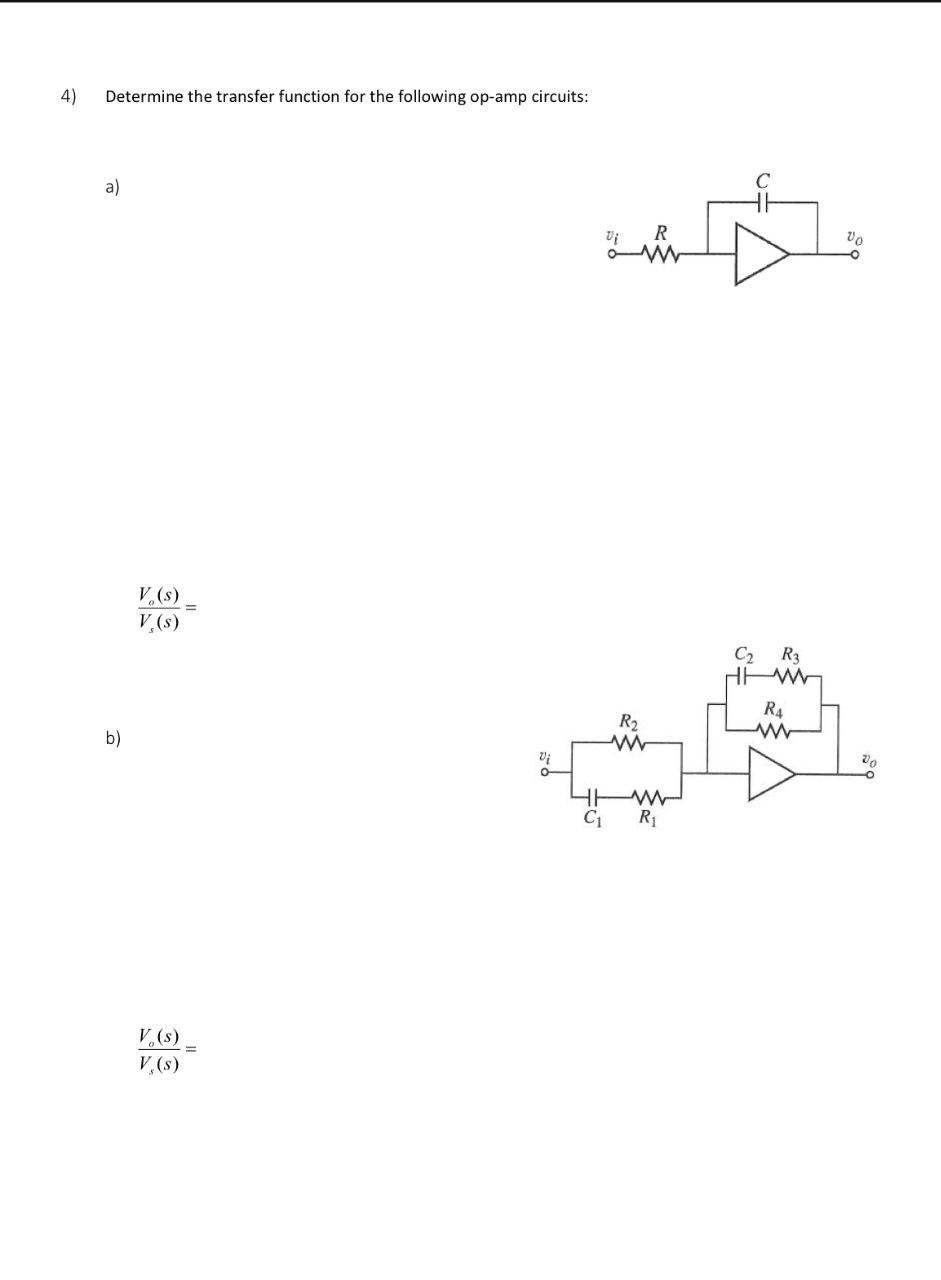 Solved 4) Determine the transfer function for the following | Chegg.com