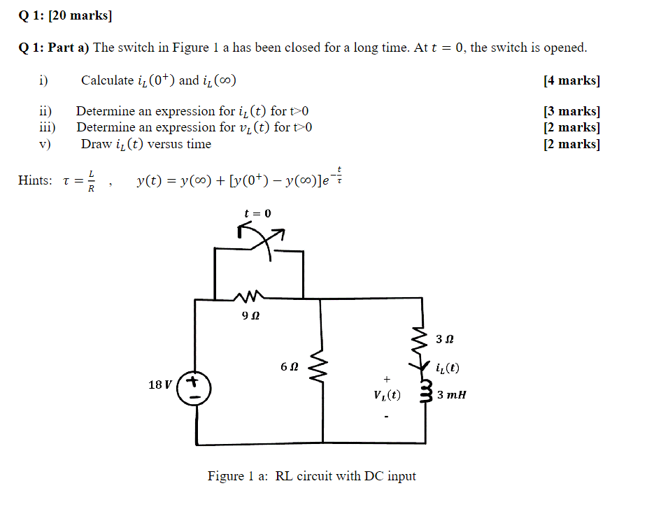 Solved Q 1: Part a) The switch in Figure 1 a has been closed | Chegg.com