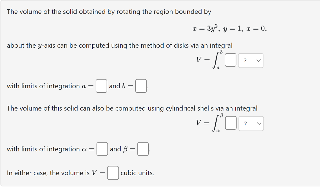 Solved The volume of the solid obtained by rotating the | Chegg.com