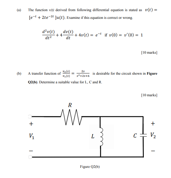 Solved (a) The function v(t) derived from following | Chegg.com