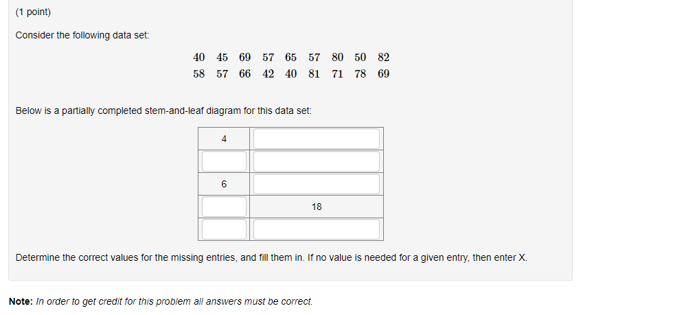 Solved (1 point) Consider the following data set: 40 45 69 | Chegg.com