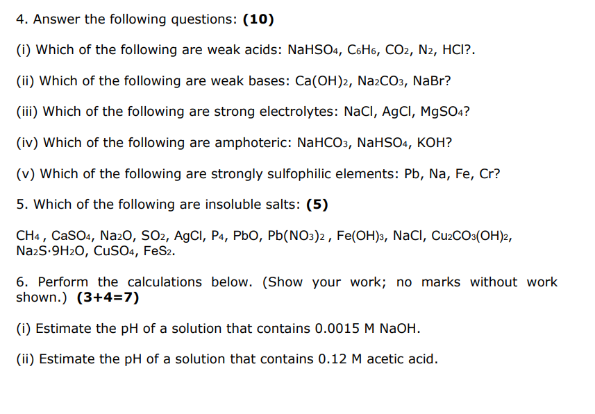 Solved 4. Answer the following questions: (i) Which of the | Chegg.com