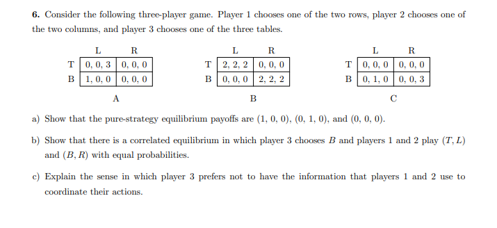 Solved 6. Consider The Following Three-player Game. Player 1 | Chegg.com