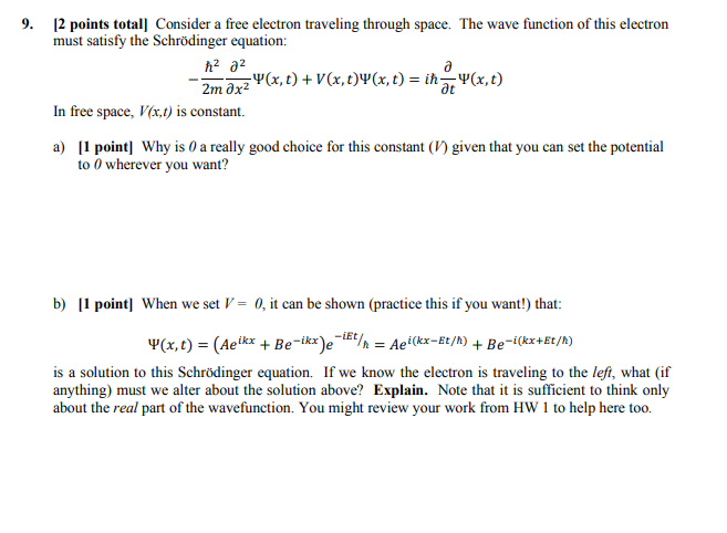 Solved [2 points total] Consider a free electron traveling | Chegg.com