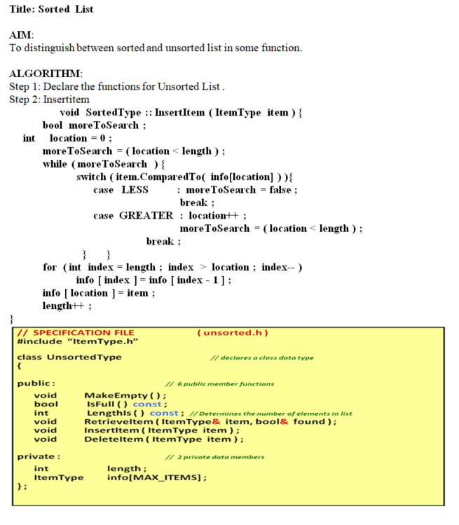 Solved Title: Sorted List AIM: To distinguish between sorted | Chegg.com