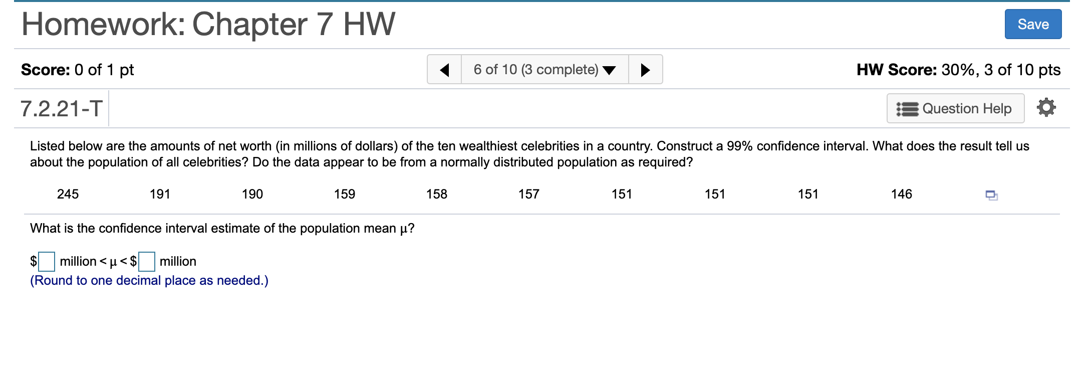 Solved Homework: Chapter 7 HW Save 6 of 10 (3 complete) v HW | Chegg.com