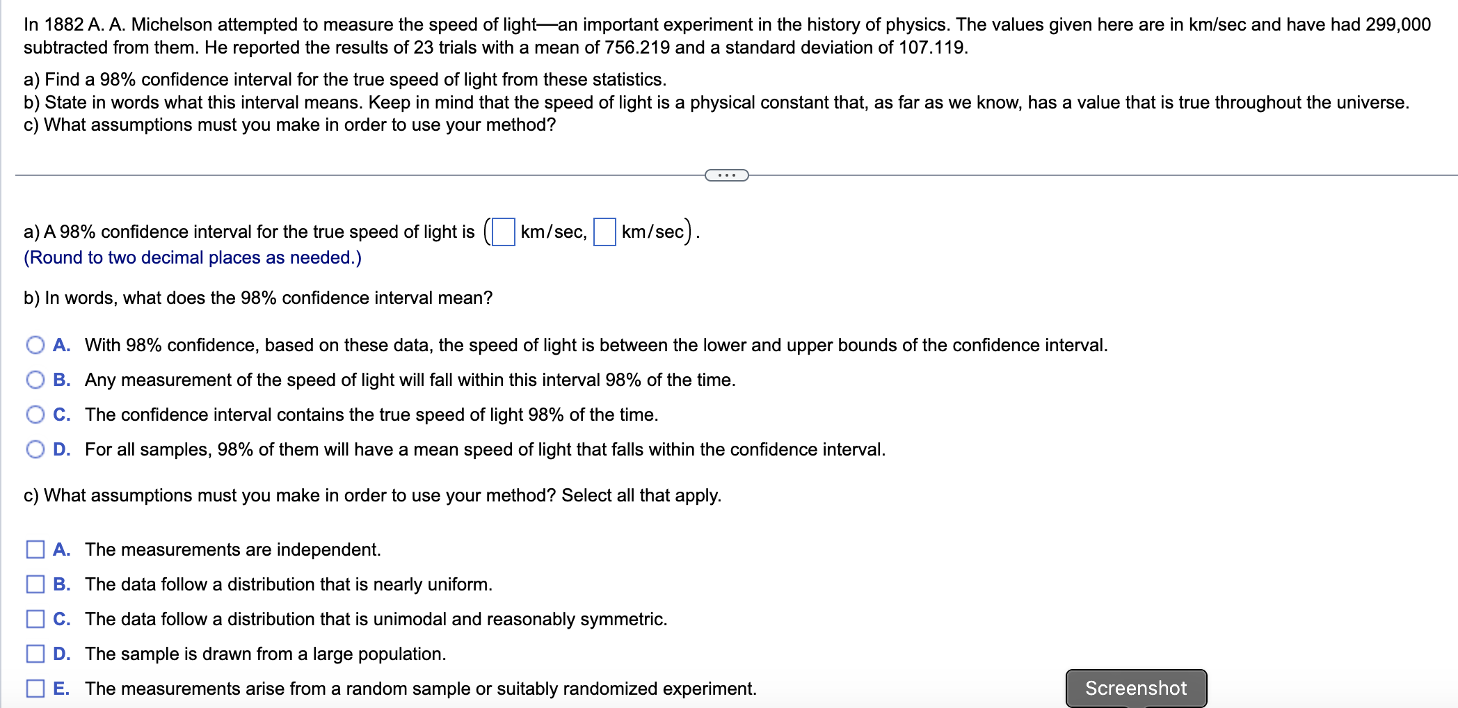 Solved In 1882 A. A. Michelson attempted to measure the | Chegg.com