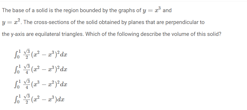 Solved The base of a solid is the region bounded by the | Chegg.com