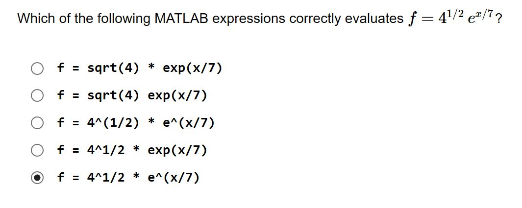 Solved Which of the following MATLAB expressions correctly | Chegg.com